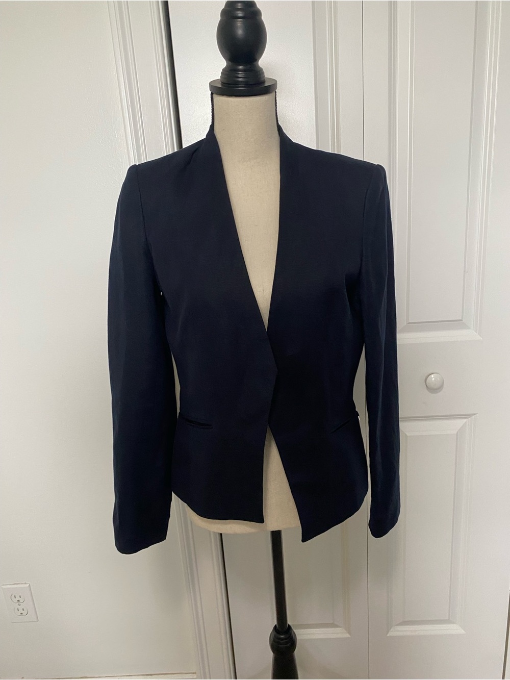 Calvin Klein Deep Navy Open-Front Linen Blend Blazer